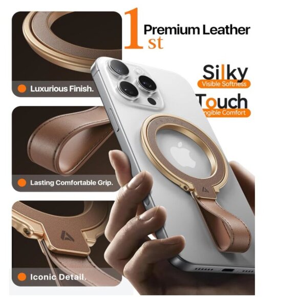 NEW Premium Leather Magnetic Phone Grip for MagSafe Adjustable Phone Ring - Picture 9 of 9